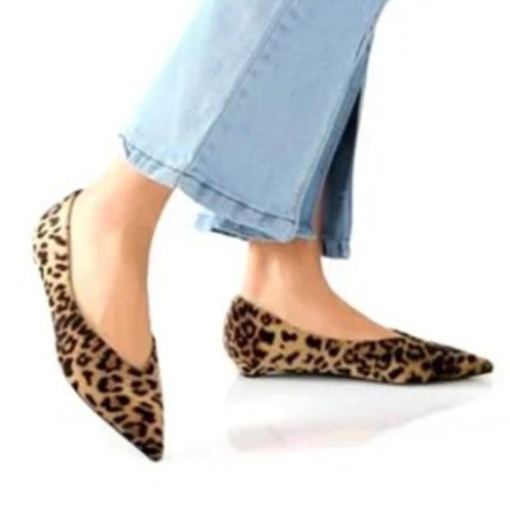 Leopard Print Velvet Pointed Toe Flats 7.5 - Picture 3 of 8
